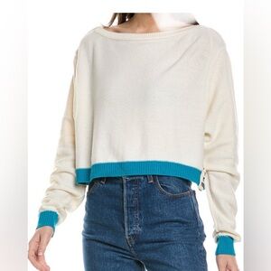 We The Free Cream and “Into The Blue” Wool-Blend Pullover Knit Top Size Medium